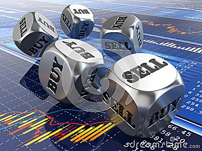 Stock market concept. Dice on financial graph. Stock Photo