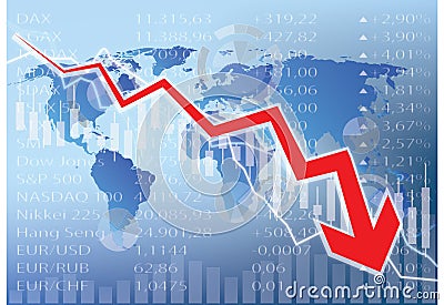 Stock market crash illustration - red arrow down Vector Illustration