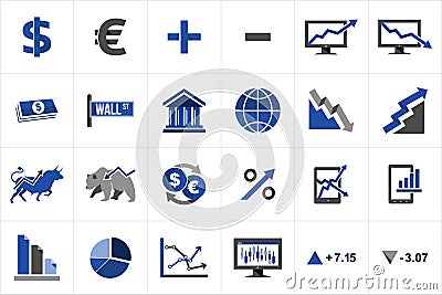 Stock market finance icon set Vector Illustration