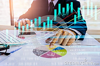 Stock market or forex trading graph and candlestick chart suitable for financial investment concept. Economy trends background for Stock Photo