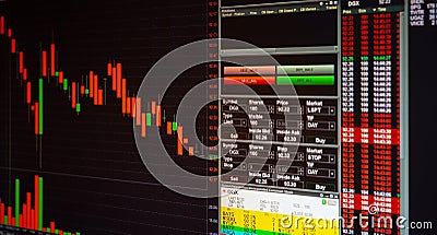 Stock market or forex trading graph and chart for technology fin Stock Photo