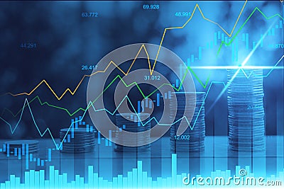 Stock market or forex trading graph in graphic double exposure Stock Photo