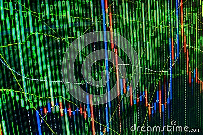 Stock market graph and bar chart price display. Abstract financial background trade colorful green, blue, red abstract. Data on li Cartoon Illustration