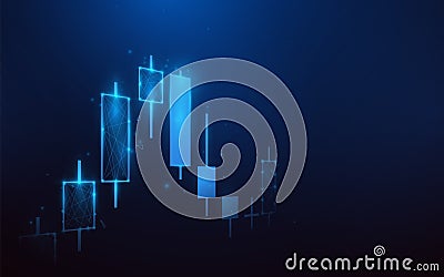 The stock market, graph with diagrams. Low polygon line, triangles, and particle style design. Abstract geometric wireframe light Vector Illustration