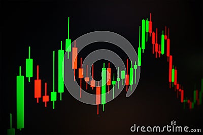 Stock market green and red graph with black background , Forex market , trading. Stock Photo