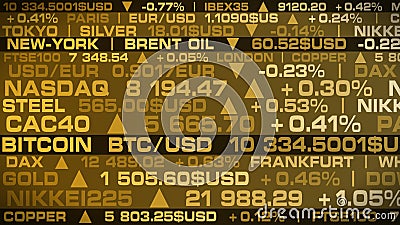 Stock market index and real rates with a golden shade Cartoon Illustration