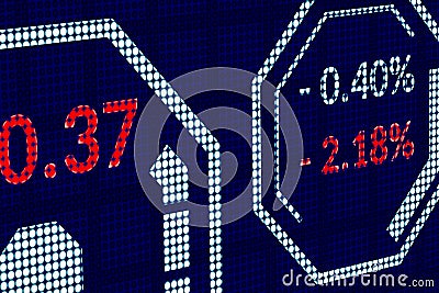 Stock market indexes or forex trade data on pixels screen. Perspective view of display monitor or information table with graphs, Stock Photo