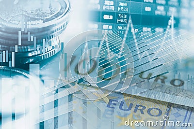 Stock market investment trading financial, coin and graph chart or Forex for analyze profit finance business trend data. Stock Photo