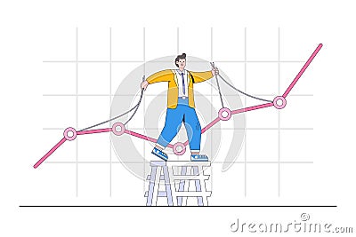 Stock market manipulation, change business graph indicator, influence crypto currency price for benefit or profit concepts. Vector Illustration
