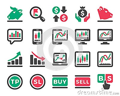 Stock market online icon set Vector Illustration