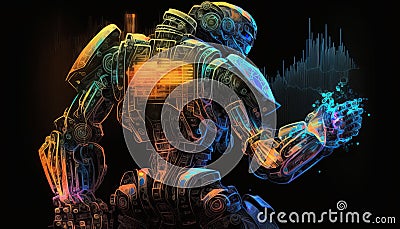 Stock market Robot. Trading Bot. Neon charts. Isolated on a black background Stock Photo