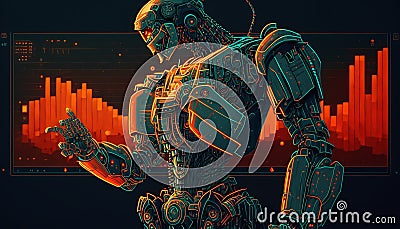 Stock market Robot. Trading Bot. Neon charts. Isolated on a black background Stock Photo