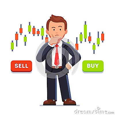 Stock market trader analyzing candlestick graph Vector Illustration