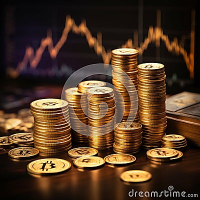 Stock markets coin stacked graph embodies business investment yielding financial growth Stock Photo