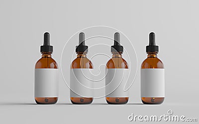 Amber Glass Dropper Bottle Mockup - Multiple Bottles. Blank Label. 3D Illustration Stock Photo