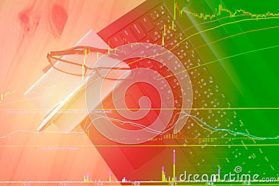 Stock pattern graph data on keyboard computer Stock Photo