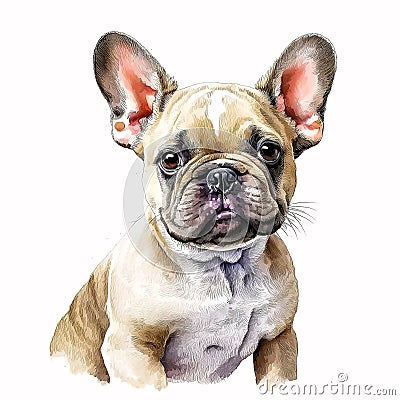 Whimsical Wonders: Watercolor French Bulldog Puppy AI Generated Stock Photo