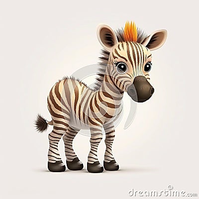 Striped Sweetness: Meet the Cutest Baby Zebra in Cartoon Style - Generative AI Stock Photo