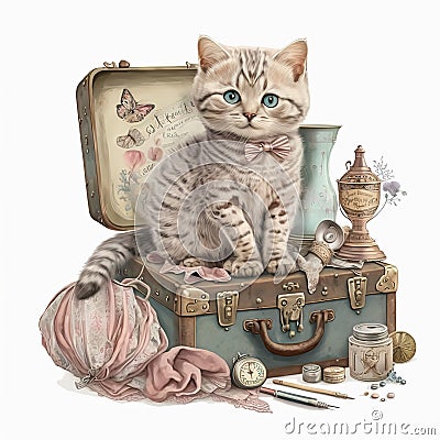 Purrfectly Chic A Shabby Chic Cat with Accessories - Generative AI Stock Photo