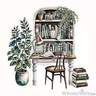 Artistic Ambiance: Watercolor Walls in a Reading Nook Ai Generated Stock Photo