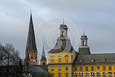 spires of the university building in Bonn and the spires of the Bonner Muenster Editorial Stock Photo