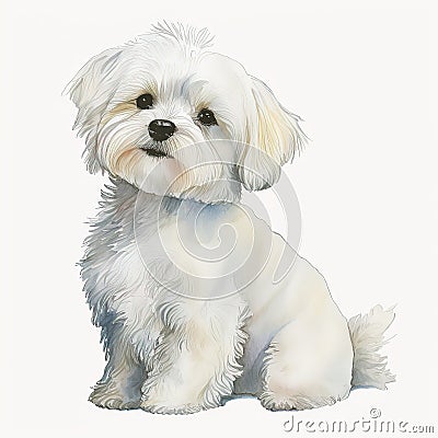 Cute Maltese Puppy in Watercolor: A Lovable Addition to Your Designs AI Generated Cartoon Illustration