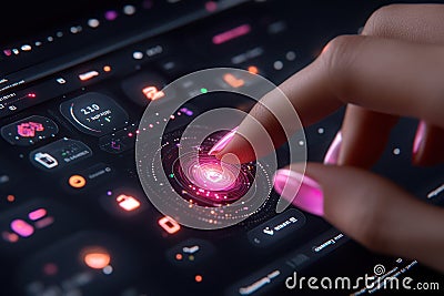Efficient Document Management: Woman's Hand Navigating User-Friendly Interface Stock Photo
