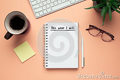Stock photo of 2020 new year notebook with list of resolutions and objects Editorial Stock Photo