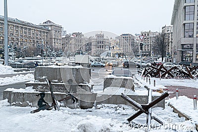 Banksy graffiti in the center of Kyiv, Ukraine Editorial Stock Photo