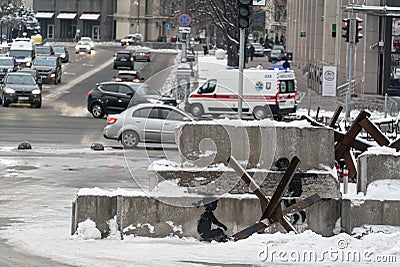 Banksy graffiti in the center of Kyiv, Ukraine Editorial Stock Photo