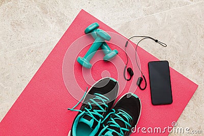 Stock photo of some objects related to exercise at home Stock Photo