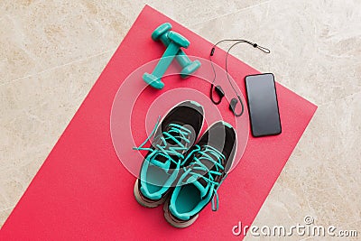 Stock photo of some objects related to exercise at home Stock Photo