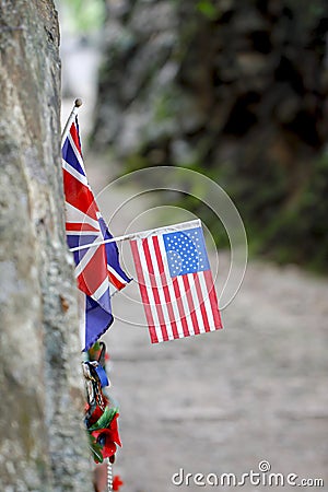 Stock Photo - United States flag embroidered on Hellfire Pass in Stock Photo