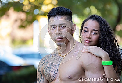 Photo of a young couple of different ethnicities in good shape Stock Photo