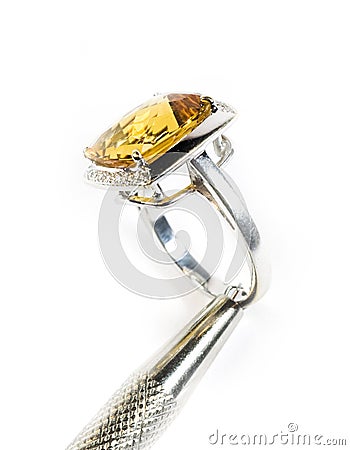 Stock photo: Yellow sapphire white gold ring Stock Photo