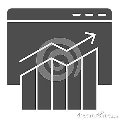 Stock price broker window solid icon. Browser with statistic diagram on monitor. Multimedia vector design concept, glyph Vector Illustration