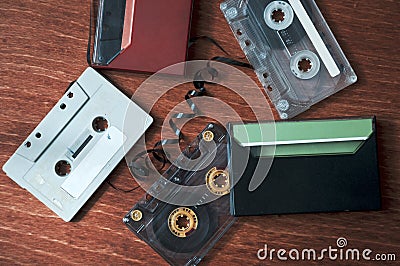 Stock of Retro cassette tapes. Stock Photo