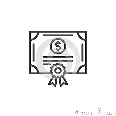 Stock share certificate line icon, outline vector sign, linear pictogram isolated on white. Vector Illustration