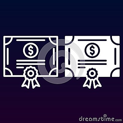 Stock share certificate line and solid icon, outline and filled vector sign, linear and full pictogram isolated on white Vector Illustration