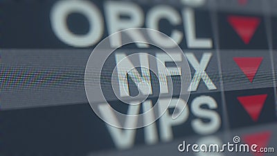 NEWFIELD EXPLORATION NFX stock ticker on the screen with decreasing arrow. Editorial crisis related 3D rendering Editorial Stock Photo