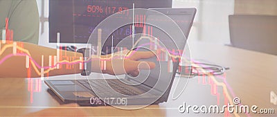 Analyzing stock market chart by fibonacci indicator Stock Photo