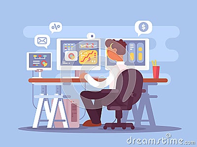 Stock trader sits in armchair Vector Illustration