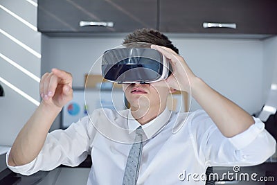 Stock Trader Using Virtual Reality Headset Stock Photo