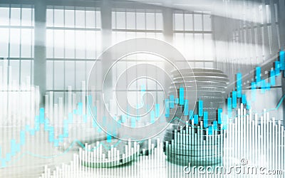 Stock trading candlestick chart and diagrams. Abstract double exposure finance background. Stock Photo