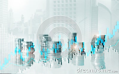 Stock trading candlestick chart and diagrams. Abstract double exposure finance background. Stock Photo