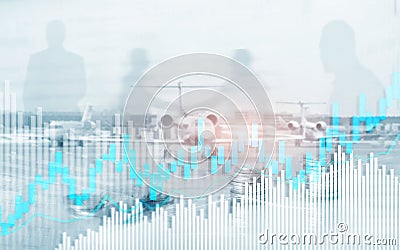 Stock trading candlestick chart and diagrams. Abstract double exposure finance background. Stock Photo