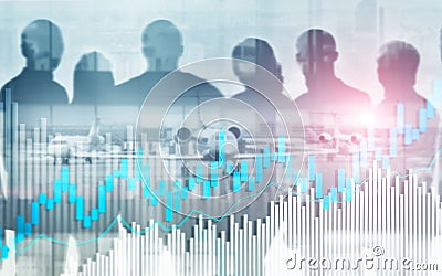 Stock trading candlestick chart and diagrams. Abstract double exposure finance background Stock Photo