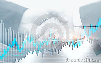 Stock trading candlestick chart and diagrams. Abstract double exposure finance background Stock Photo