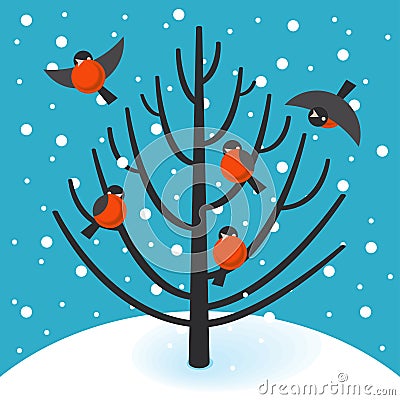 Stock Vector bullfinch on tree Vector Illustration