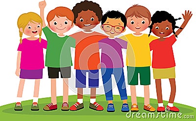 Stock Vector cartoon illustration of a group of children friends Vector Illustration